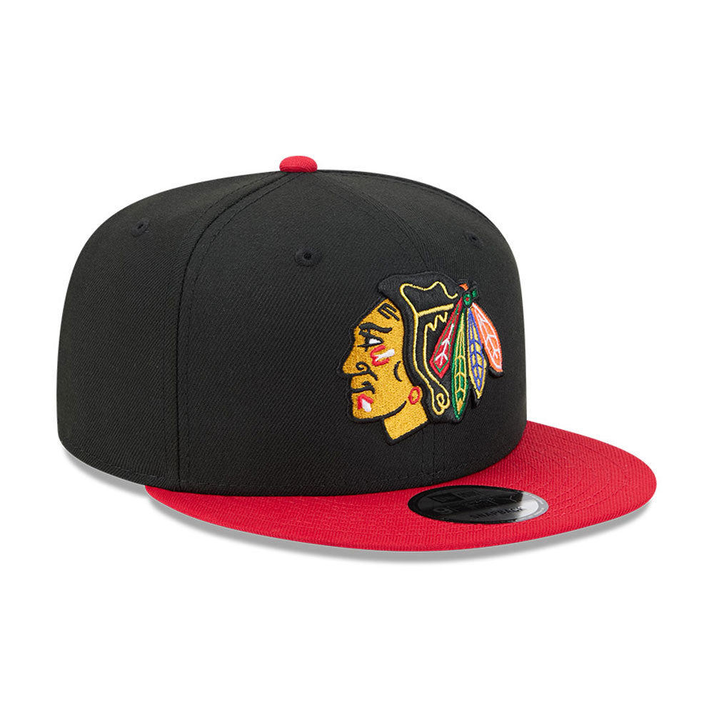 Chicago Blackhawks New Era 9FIFTY Black/Red Snapback Hat product image 3, provided for visual reference and product detail