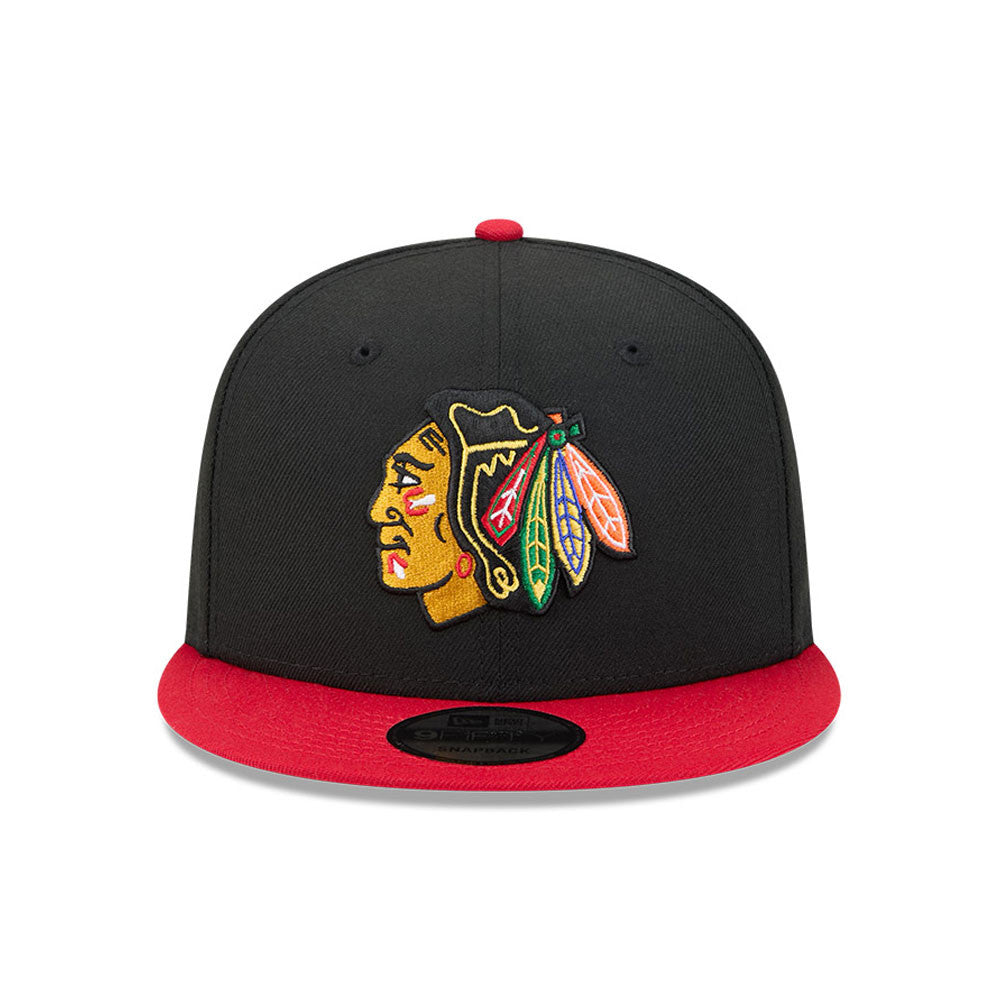 Chicago Blackhawks New Era 9FIFTY Black/Red Snapback Hat product image 2, provided for visual reference and product detail