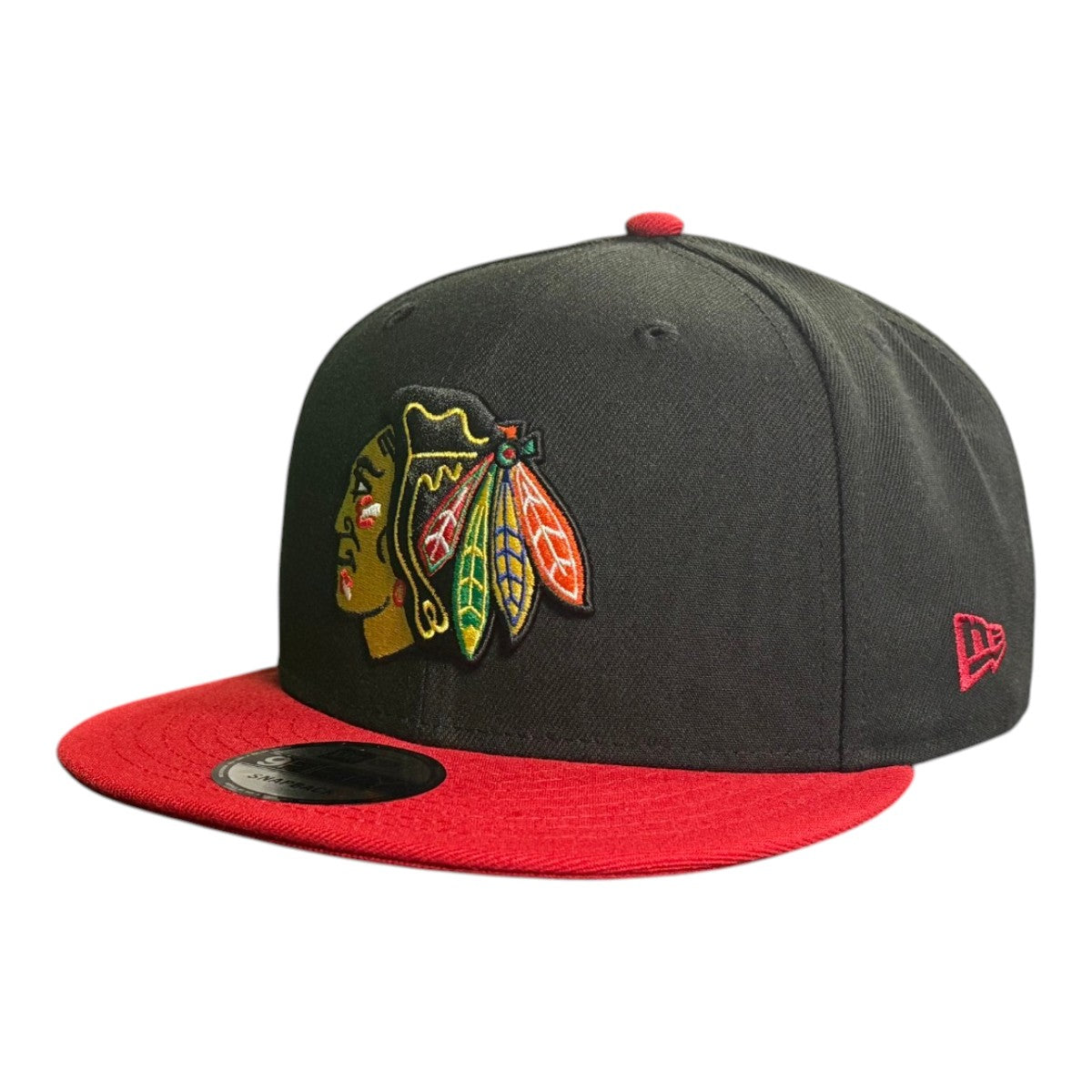 Chicago Blackhawks New Era 9FIFTY Black/Red Snapback Hat product image 3, provided for visual reference and product detail