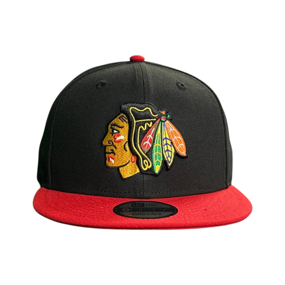 Chicago Blackhawks New Era 9FIFTY Black/Red Snapback Hat product image 2, provided for visual reference and product detail