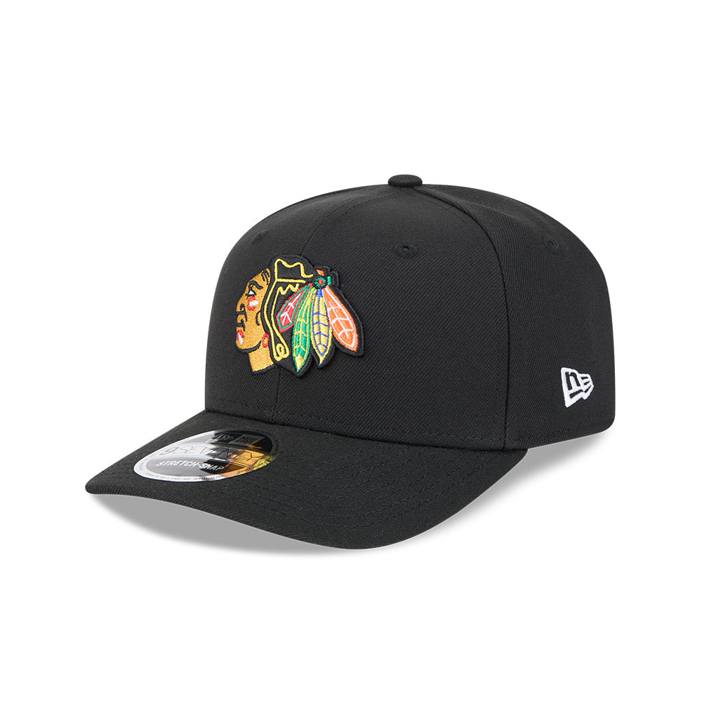 Chicago Blackhawks New Era 9SEVENTY Black Poly Stretch-Snap Adjustable Hat product image 3, provided for visual reference