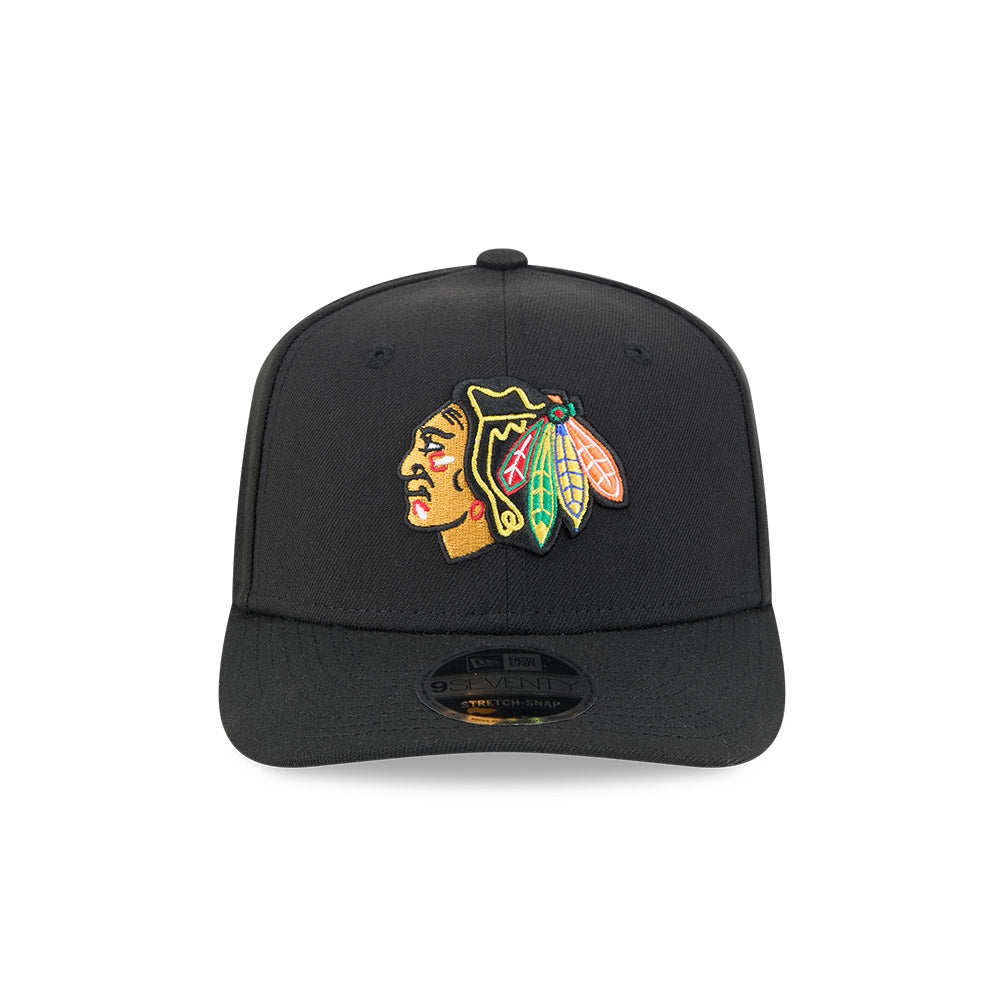 Chicago Blackhawks New Era 9SEVENTY Black Poly Stretch-Snap Adjustable Hat product image 2, provided for visual reference