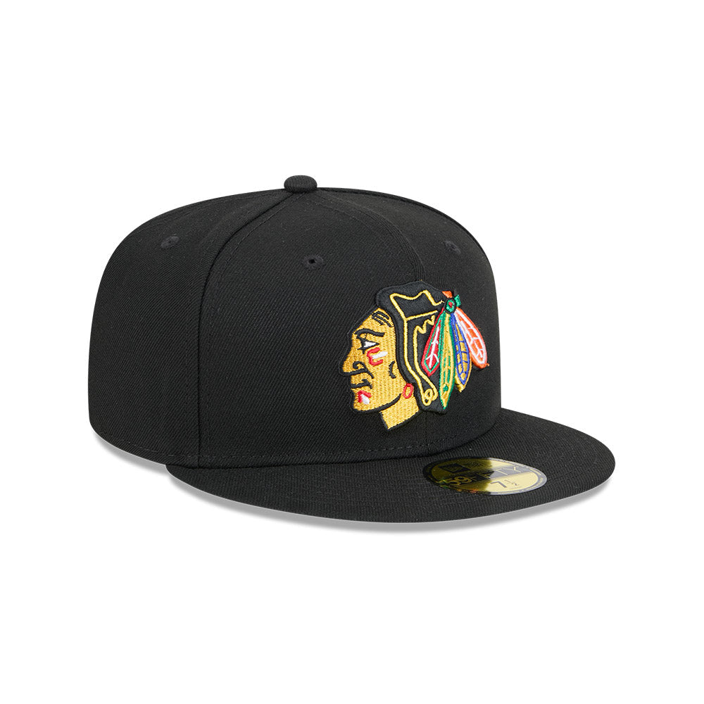 Chicago Blackhawks New Era Black 59FIFTY Fitted Hat product image 3, provided for visual reference and product detail review