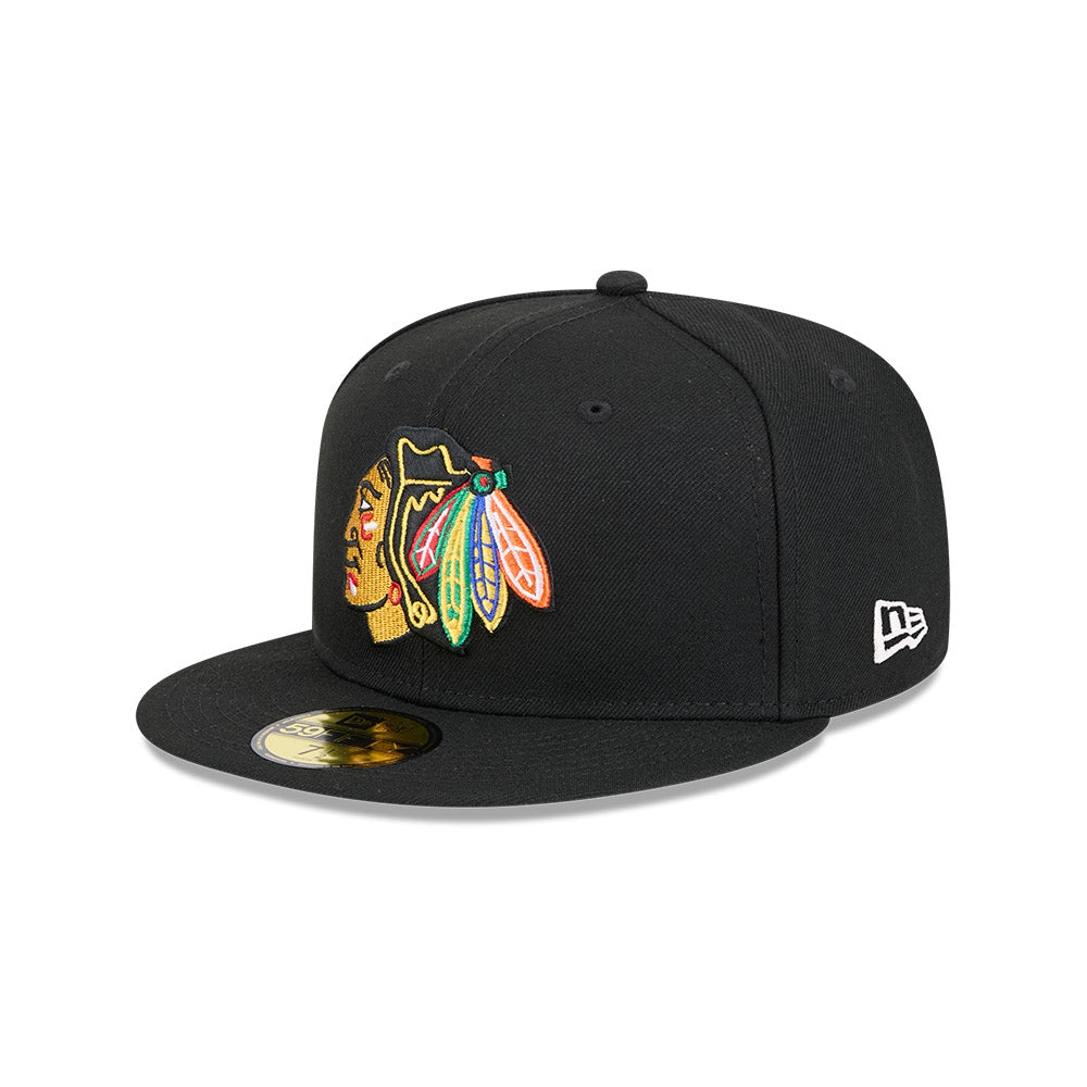 Chicago Blackhawks New Era Black 59FIFTY Fitted Hat product image 1, provided for visual reference and product detail review