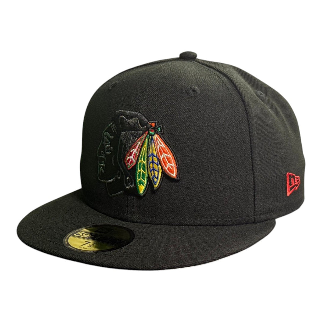 Chicago Blackhawks New Era Color Feathers Black 59FIFTY Fitted Hat product image 1, provided for visual reference and