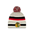 Chicago Blackhawks New Era Primary Logo Striped Knit Beanie product image 1, provided for visual reference and product