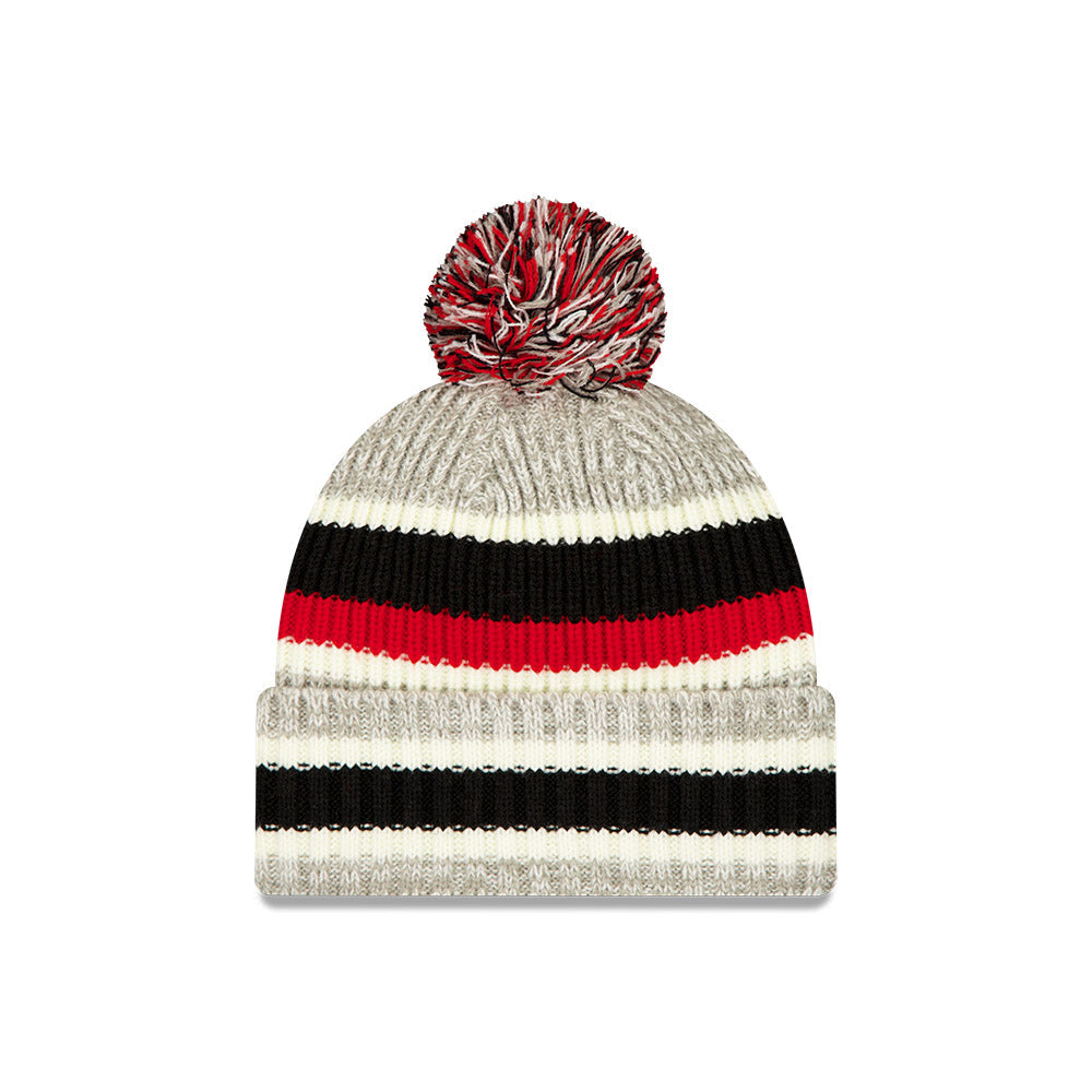 Chicago Blackhawks New Era Primary Logo Striped Knit Beanie product image 2, provided for visual reference and product