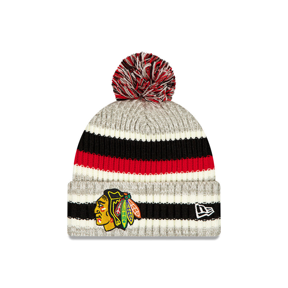 Chicago Blackhawks New Era Primary Logo Striped Knit Beanie product image 3, provided for visual reference and product