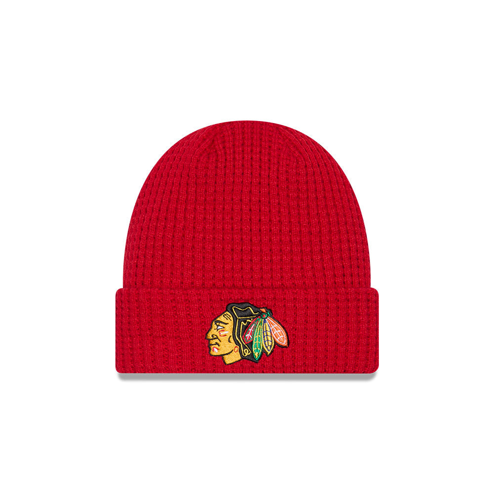 Chicago Blackhawks New Era Red Waffle Knit Hat product image 1, provided for visual reference and product detail review