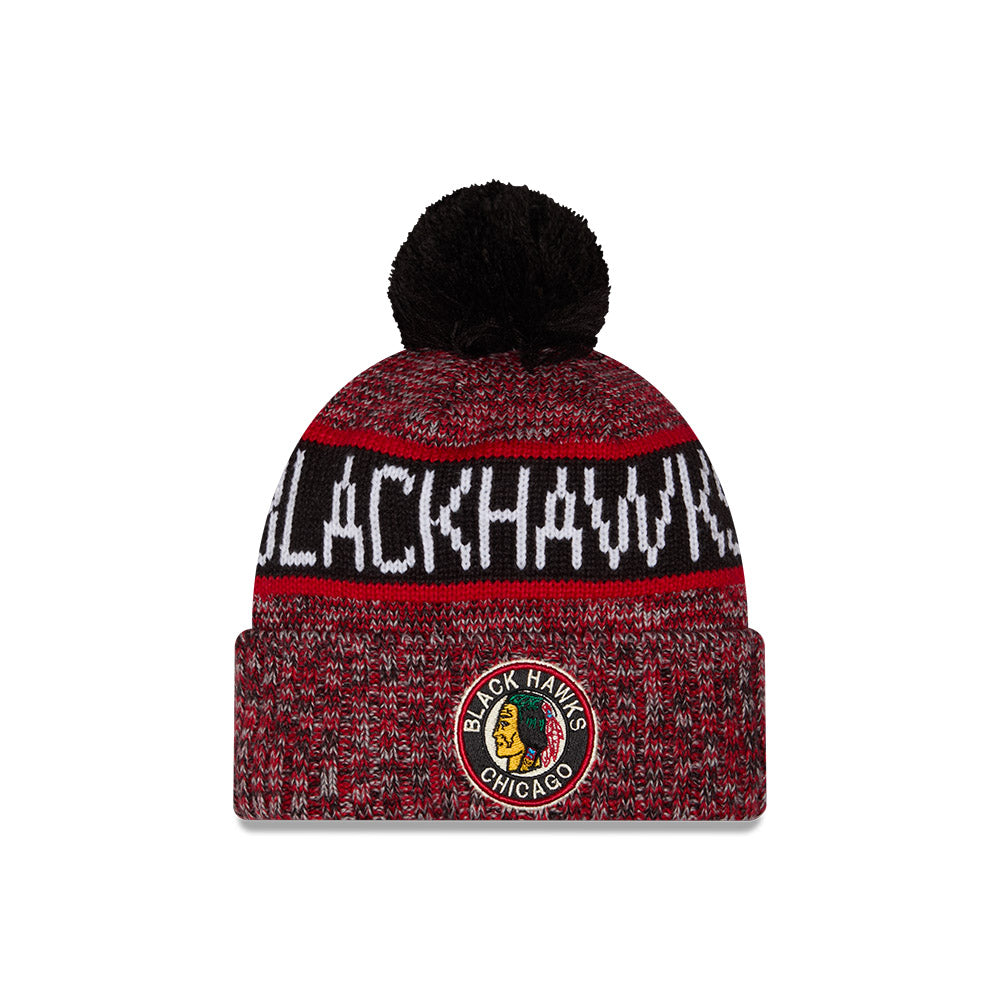 Chicago Blackhawks New Era Retro Logo Tri Color Knit Beanie product image 1, provided for visual reference and product