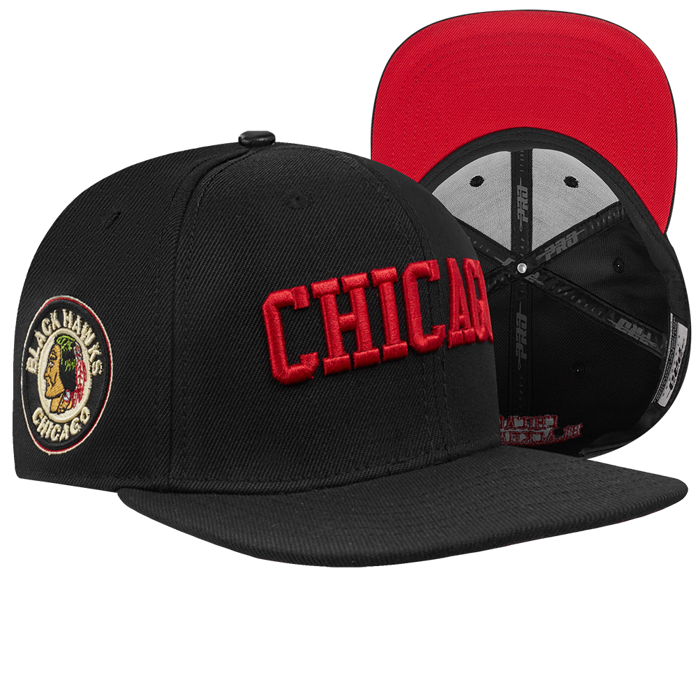 Chicago Blackhawks Pro Standard Black Chicago Snapback Hat product image 1, provided for visual reference and product detail