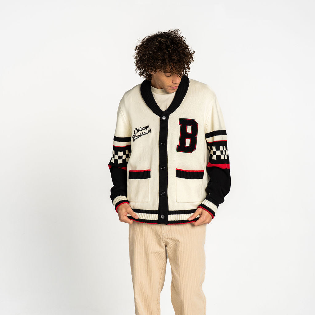 Chicago Blackhawks The Wild Collective Cream/Black Jacquard Full-Button Sweater product image 2, provided for visual
