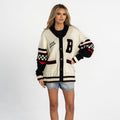 Chicago Blackhawks The Wild Collective Cream/Black Jacquard Full-Button Sweater product image 1, provided for visual