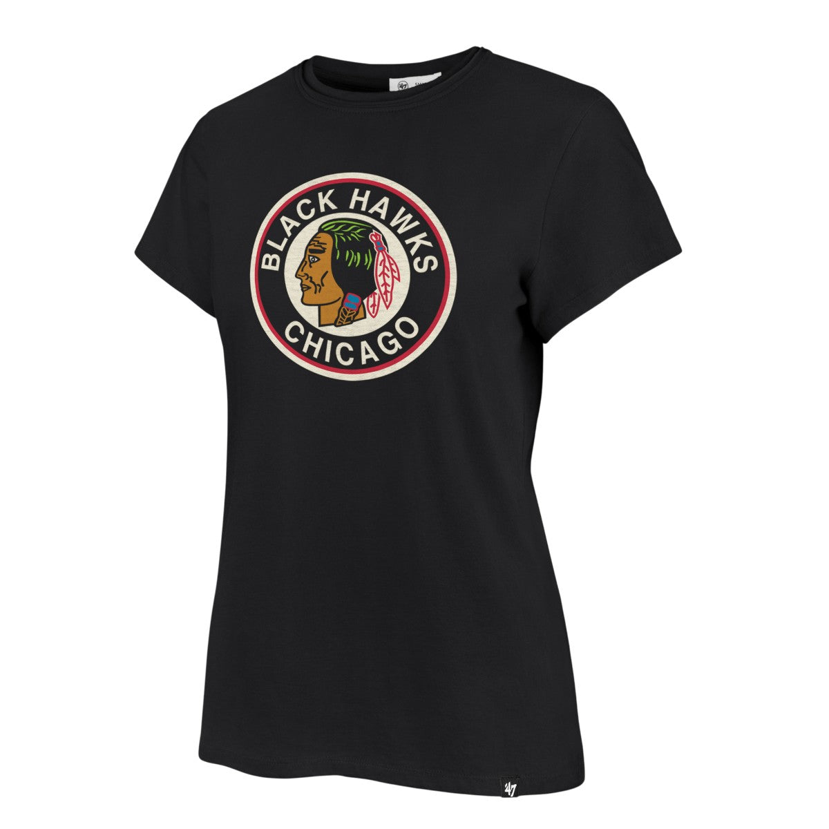 Chicago Blackhawks '47 Women Black 1837 Frankie T-Shirt product image 2, provided for visual reference and product detail