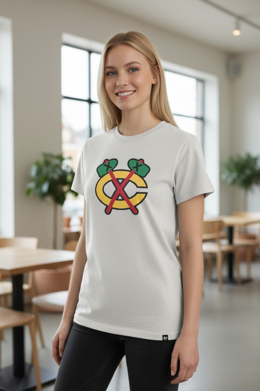 Chicago Blackhawks '47 Women Grey Tomahawk Frankie T-Shirt product image 1, provided for visual reference and product detail