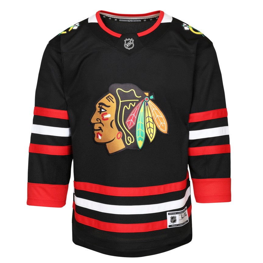 Chicago Blackhawks Youth Black Alternate Premier Jersey product image 2, provided for visual reference and product detail
