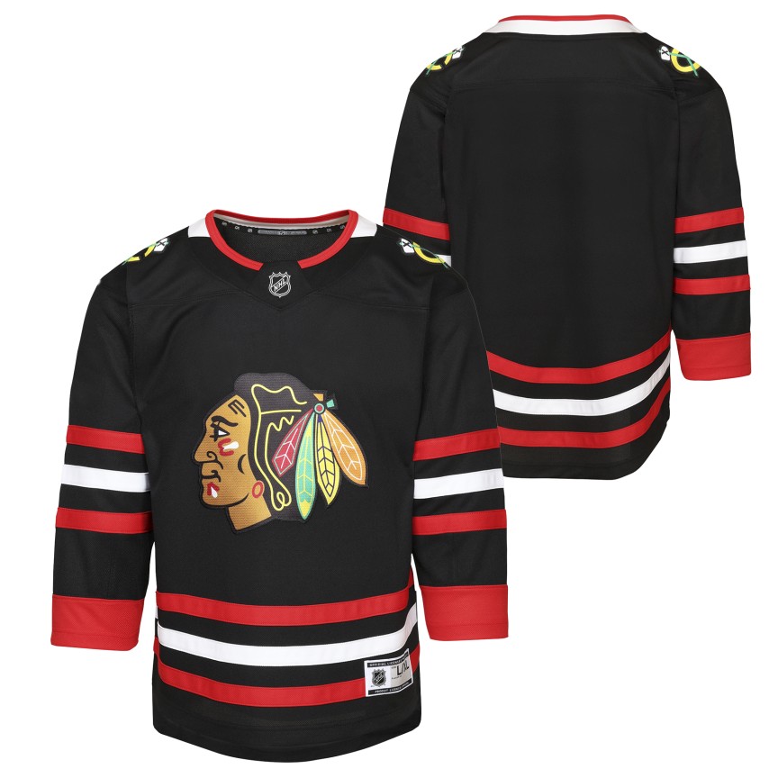 Chicago Blackhawks Youth Black Alternate Premier Jersey product image 1, provided for visual reference and product detail