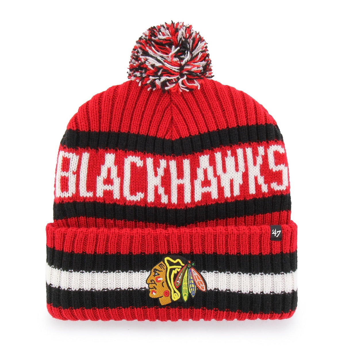 Chicago Blackhawks '47 Bering Red Cuffed Knit Hat product image 1, provided for visual reference and product detail review
