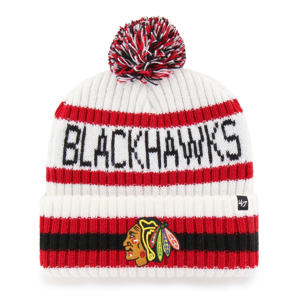 Chicago Blackhawks '47 Bering White Cuffed Knit Hat product image 1, provided for visual reference and product detail review