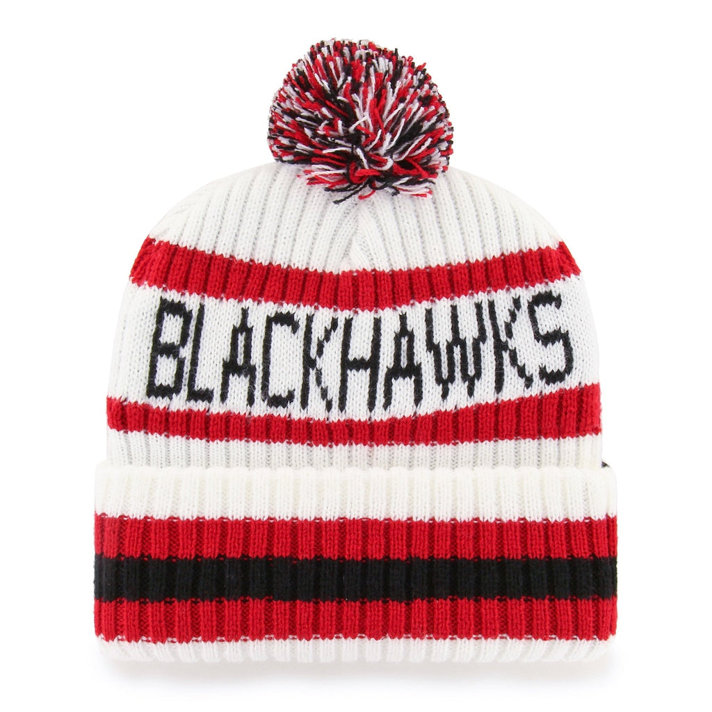 Chicago Blackhawks '47 Bering White Cuffed Knit Hat product image 2, provided for visual reference and product detail review