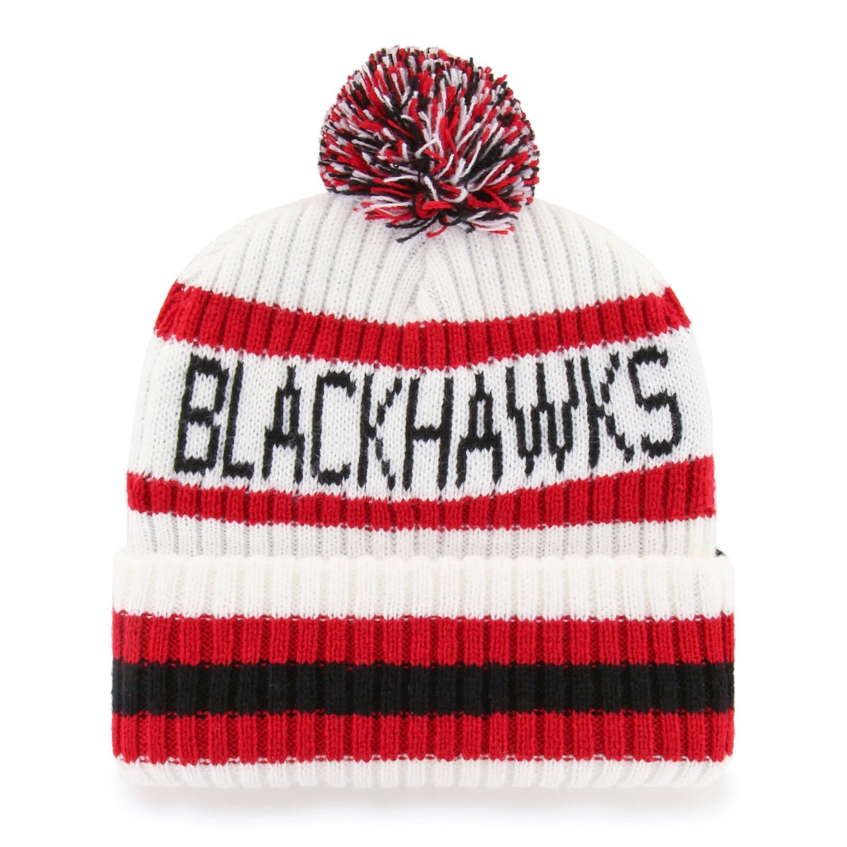 Chicago Blackhawks '47 Bering White Cuffed Knit Hat product image 2, provided for visual reference and product detail review