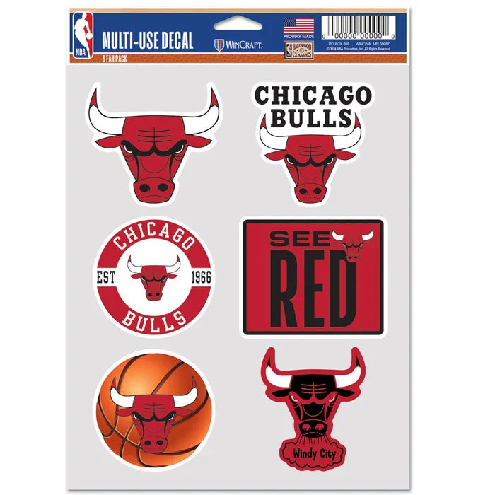 Chicago Bulls Multi Use Fan Decals 6 Pack product image 1, provided for visual reference and product detail review