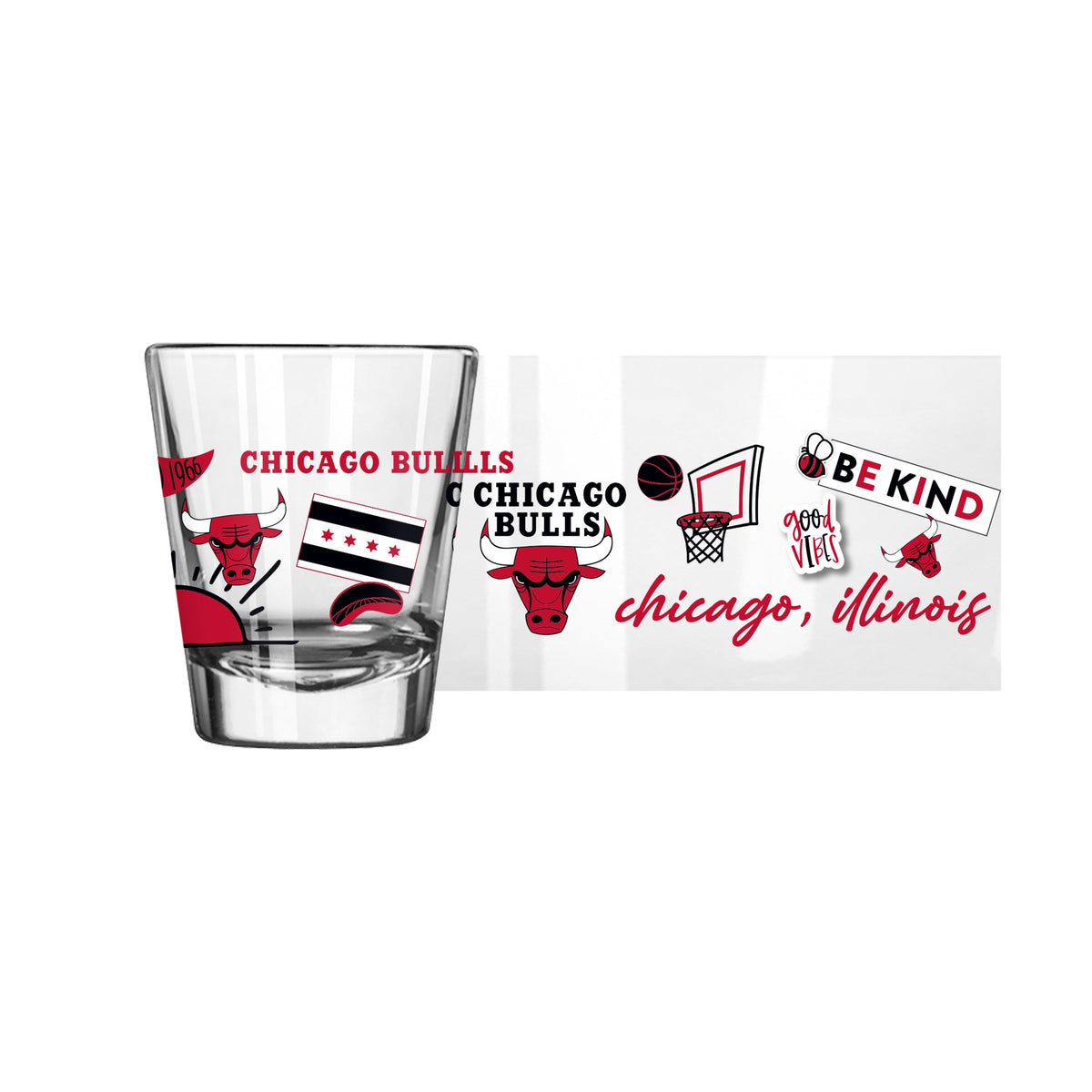 Chicago Bulls Native Design 2 oz. Shot Glass product image 1, provided for visual reference and product detail review