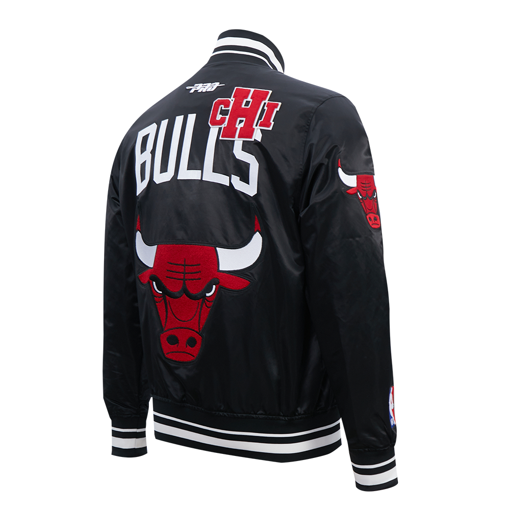 Chicago Bulls Pro Standard Black Satin Letterman Jacket product image 4, provided for visual reference and product detail