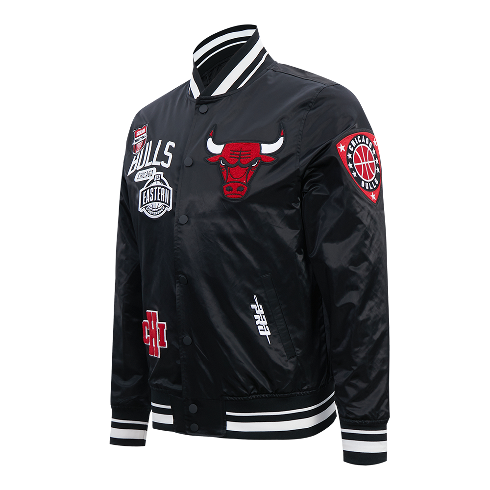 Chicago Bulls Pro Standard Black Satin Letterman Jacket product image 3, provided for visual reference and product detail