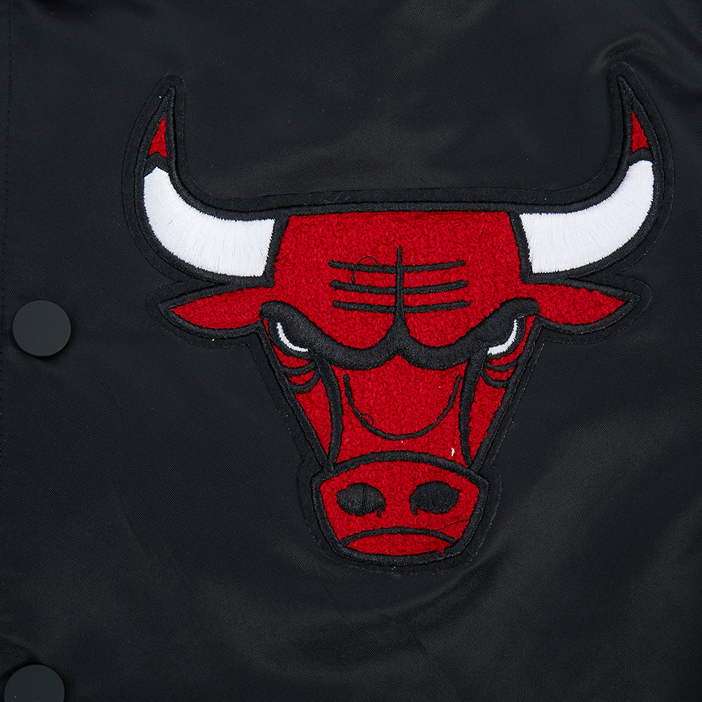 Chicago Bulls Pro Standard Black Satin Letterman Jacket product image 8, provided for visual reference and product detail