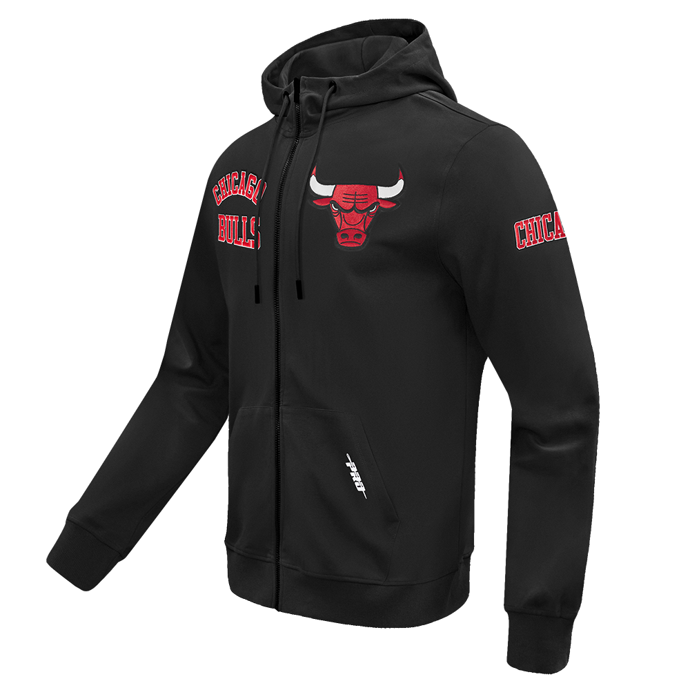 Chicago Bulls Pro Standard Men Black Classic Woven Full Zip Hoodie product image 3, provided for visual reference and