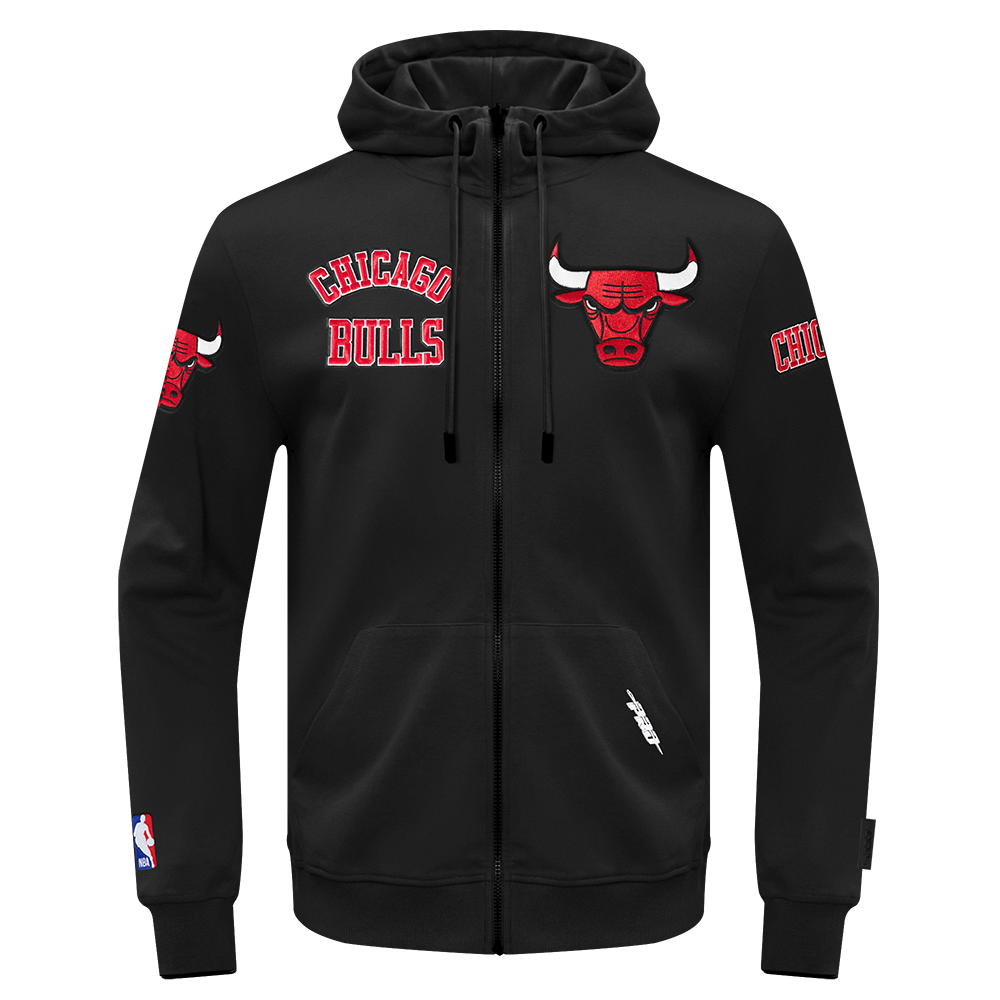Chicago Bulls Pro Standard Men Black Classic Woven Full Zip Hoodie product image 1, provided for visual reference and