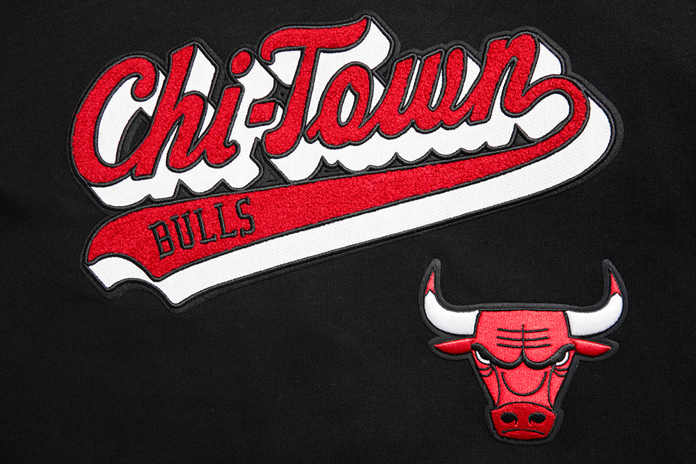 Chicago Bulls Pro Standard Men Black Script Tail Ribbed Fleece Hoodie product image 5, provided for visual reference and