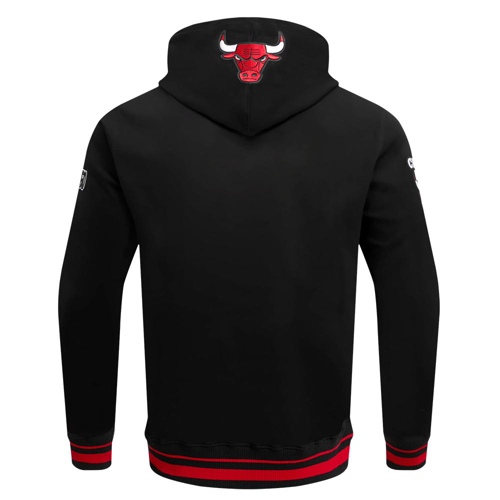 Chicago Bulls Pro Standard Men Black Script Tail Ribbed Fleece Hoodie product image 2, provided for visual reference and