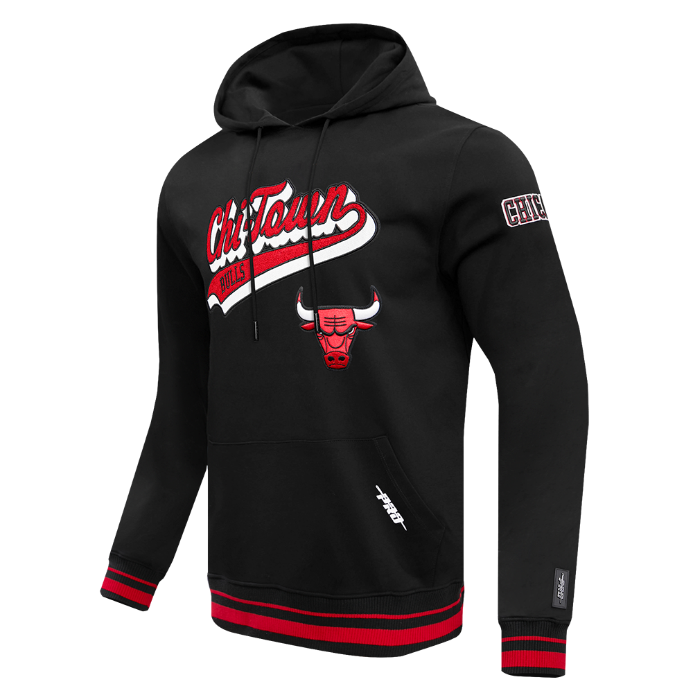 Chicago Bulls Pro Standard Men Black Script Tail Ribbed Fleece Hoodie product image 3, provided for visual reference and