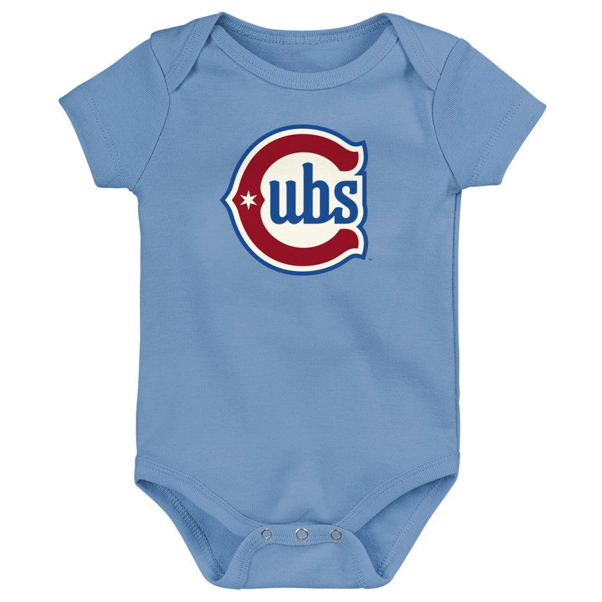 Chicago Cubs Alt 2 Columbia Blue Baby Onesie product image 1, provided for visual reference and product detail review