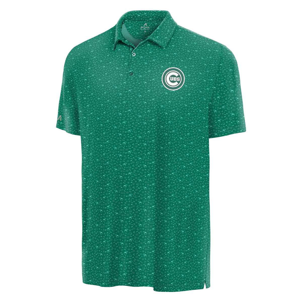 Chicago Cubs Antigua Green Emerald Lucky Run Heritage Polo Shirt product image 1, provided for visual reference and product