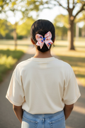 Chicago Cubs Blue Crochet Headband With Pink Junior Hair Bow product image 1, provided for visual reference and product