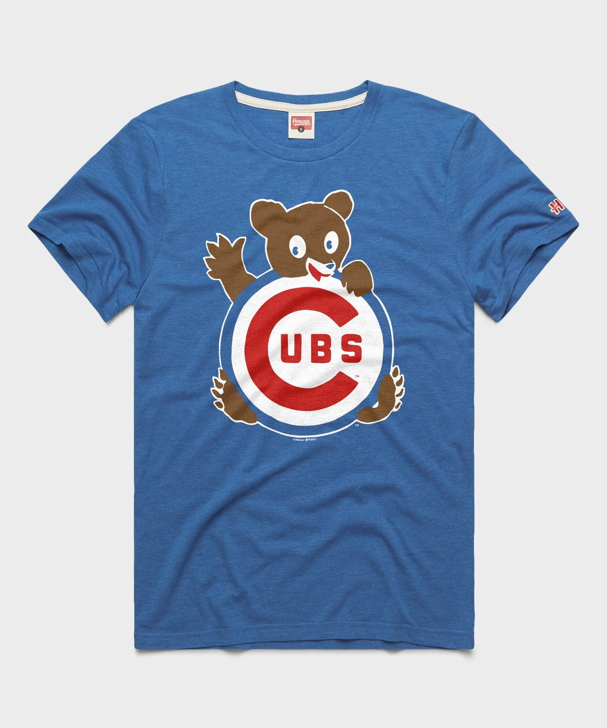 Chicago Cubs Homage Retro Waving Bear Royal T-Shirt product image 1, provided for visual reference and product detail review