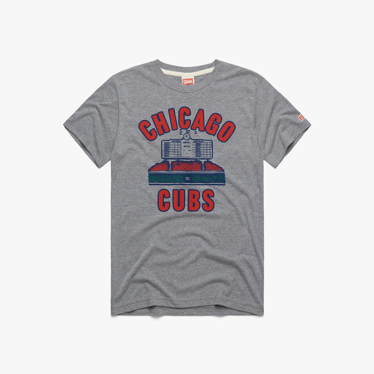Chicago Cubs Homage Wrigley Field Scoreboard Grey T-Shirt product image 1, provided for visual reference and product detail