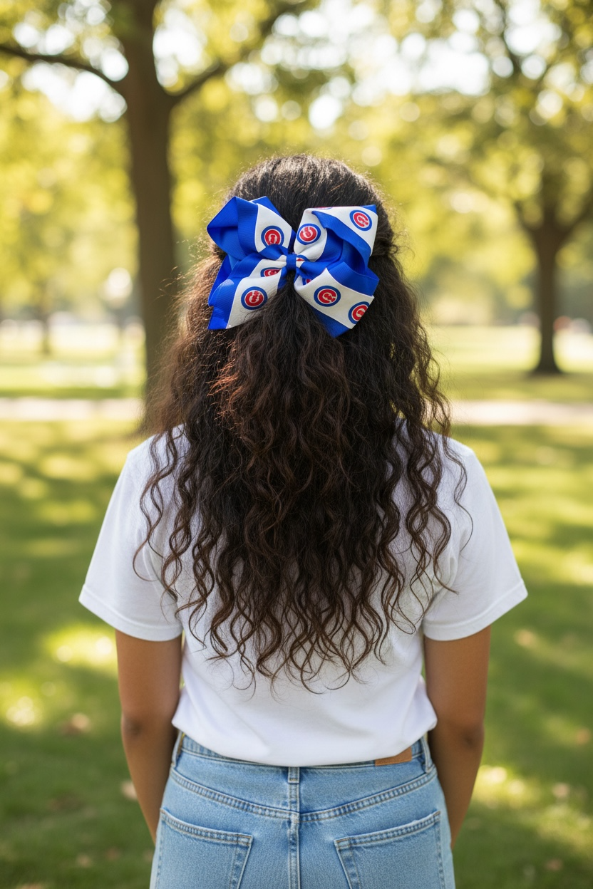 Chicago Cubs Jumbo 3" Layered Hair Bow product image 1, provided for visual reference and product detail review