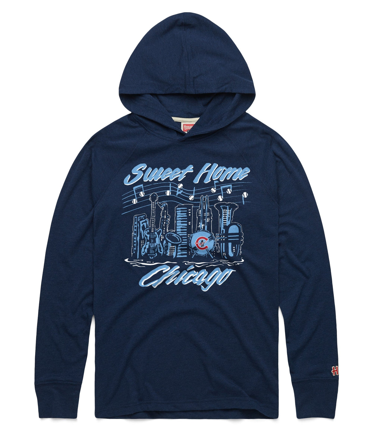 Chicago Cubs Homage Sweet Home Chicago Lightweight Navy Hoodie product image 1, provided for visual reference and product