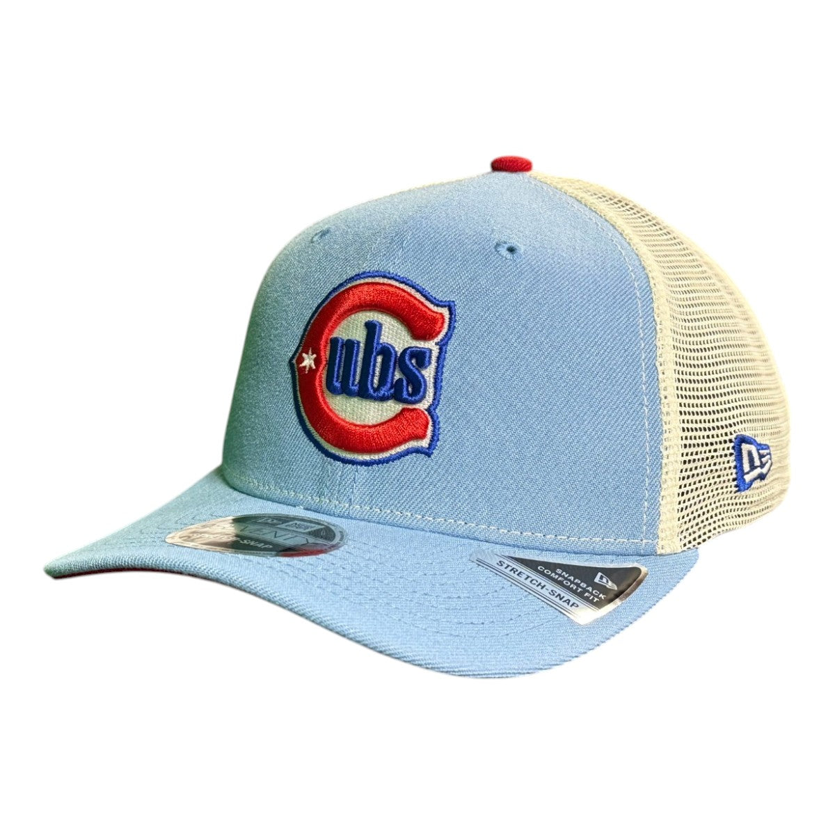 Chicago Cubs New Era 9SEVENTY Alt Sky Trucker Hat product image 1, provided for visual reference and product detail review