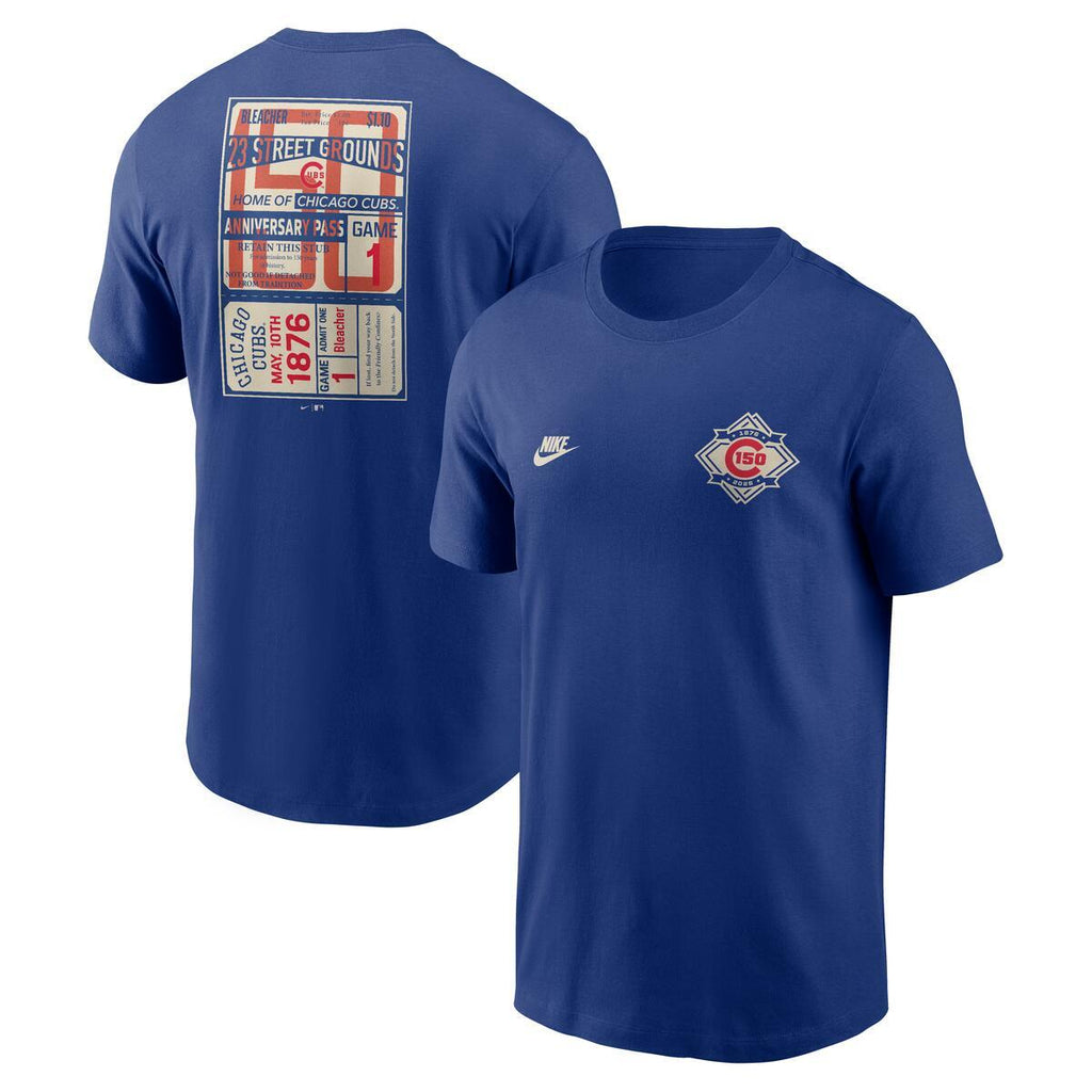 Chicago Cubs Nike Men 150th Anniversary Royal Left Chest T-Shirt product image 1, provided for visual reference and product