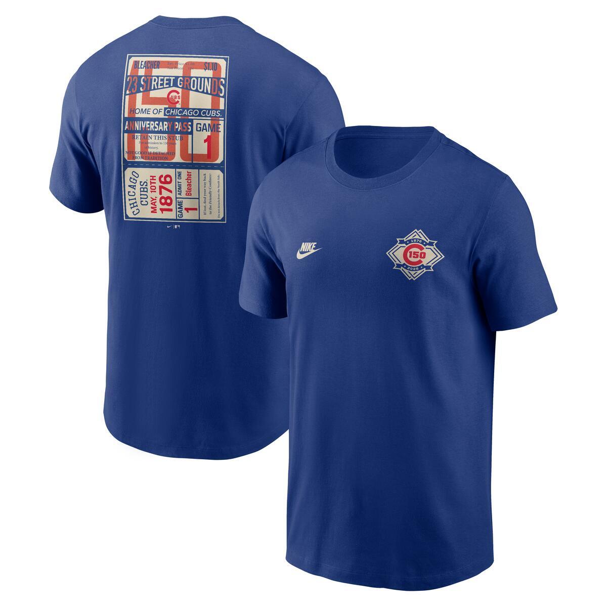 Chicago Cubs Nike Men 150th Anniversary Royal Left Chest T-Shirt product image 1, provided for visual reference and product
