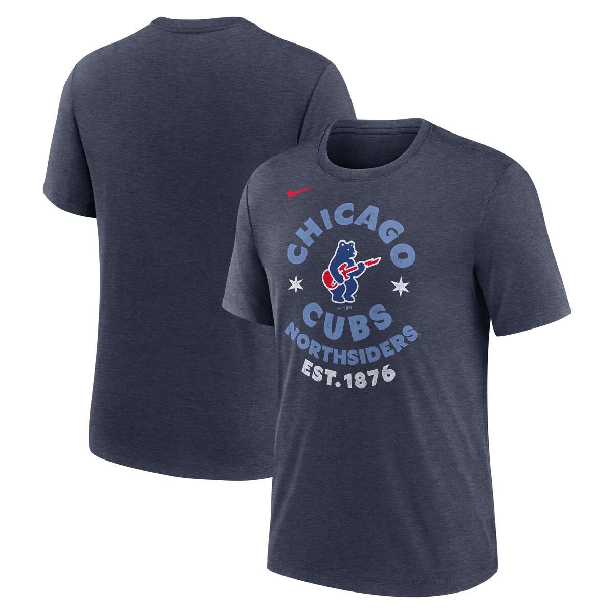 Chicago Cubs Nike Navy Heather Rock Bear Northsiders T-Shirt product image 1, provided for visual reference and product