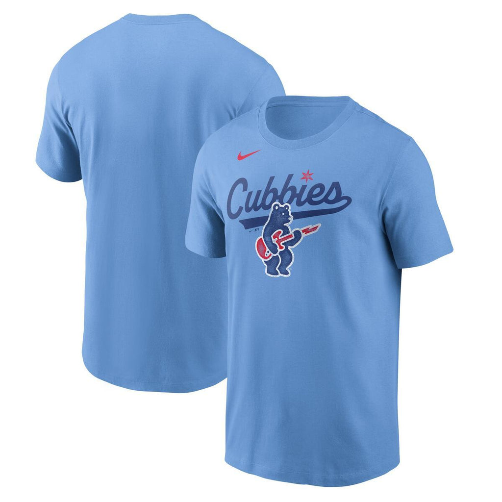 Chicago Cubs Nike Valor Blue “Cubbies” Rockbear T-Shirt product image 1, provided for visual reference and product detail