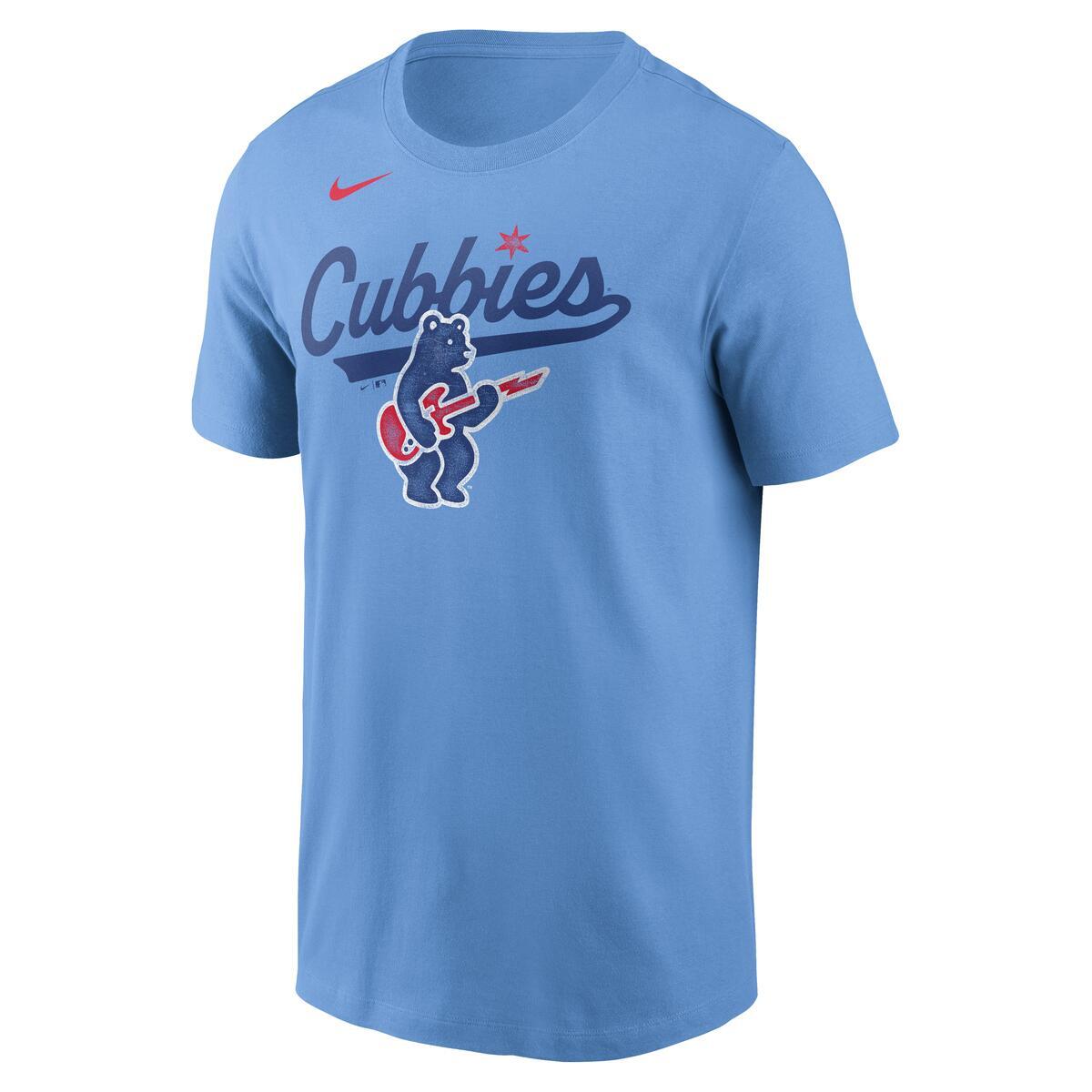 Chicago Cubs Nike Valor Blue “Cubbies” Rockbear T-Shirt product image 2, provided for visual reference and product detail