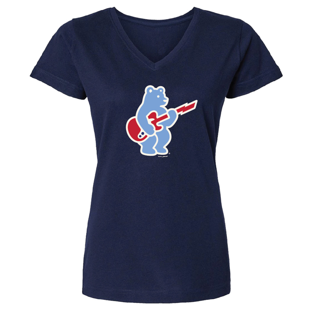 Chicago Cubs Rock Bear Navy V-Neck Women T-Shirt product image 1, provided for visual reference and product detail review