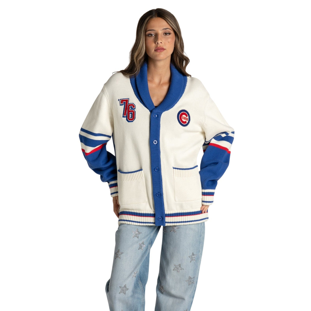 Chicago Cubs Women The Wild Collective 1876 Jacquard Rolled Collar Sweater product image 1, provided for visual reference